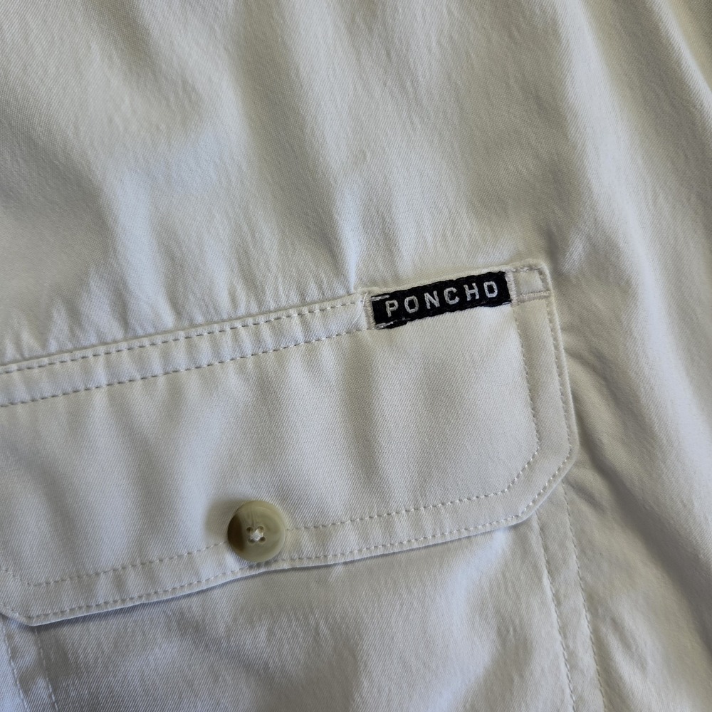 Poncho Button Up Long Sleeve Shirt Mens XL Regular Fit White Magnetic Pockets - Picture 2 of 8